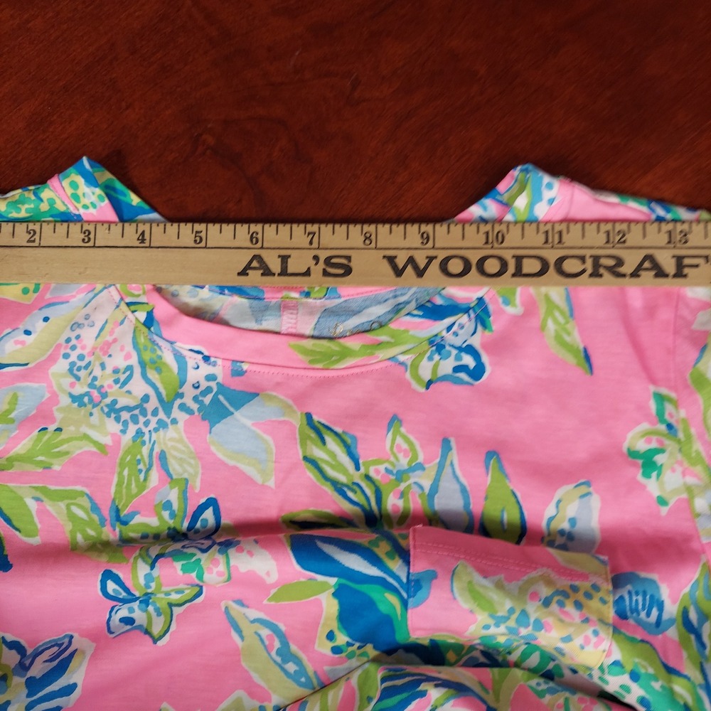 Lilly Pulitzer Pink Floral T-Shirt Shift Dress Pima Cotton Pocket Preppy Tee Sm - Picture 5 of 8